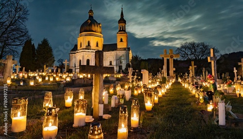 All Saints Day: Cemetery in November. Wszystkich Świętych.  photo