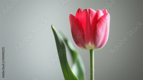 Red tulip flower bloom with vibrant petals and a close-up view in spring