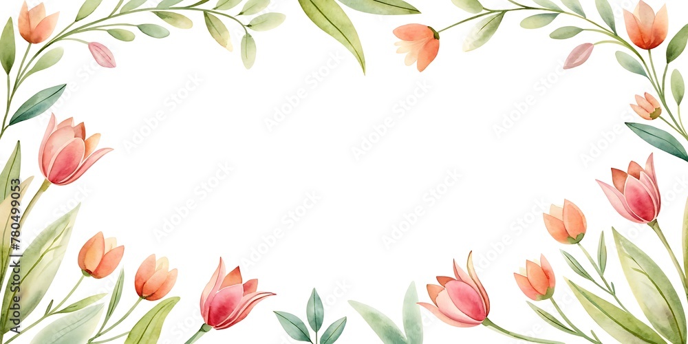 Spring Tulips Floral Border with Copy Space, Minimalist Frame of Spring Tulips Flowers, Tulips Border, Tulips Frame