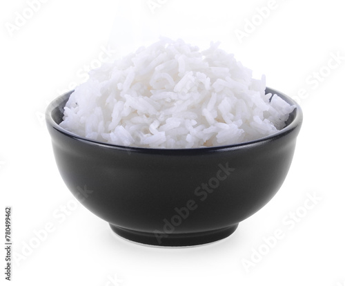 rice in bowl isolated on white background.