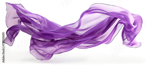 Purple silk fabric floating in air on white background