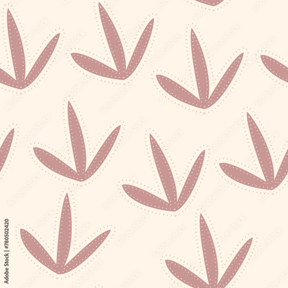 The pink pastel leaves on on beige background, seamless pattern, is repeatable The pink pastel leaves on on beige background, seamless pattern, is repeatable