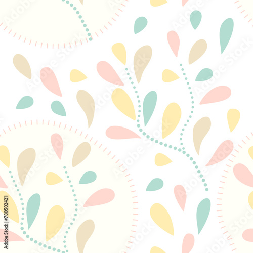 The multicolor pastel tree on on white background, seamless pattern, is repeatable