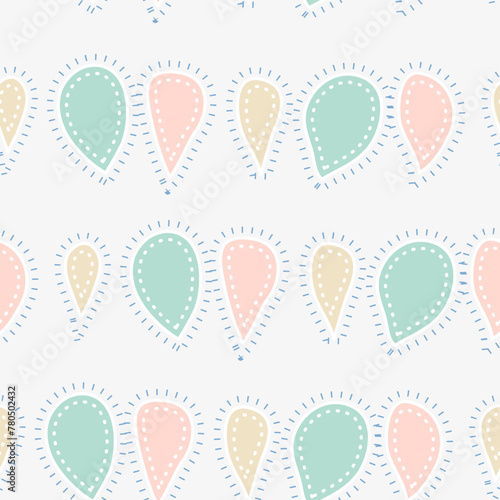The abstract shape on gray background with flowers and decorative dots, seamless pattern, is repeatable
