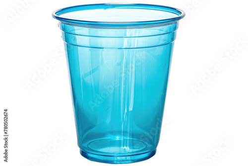 Empty blue transparent plastic cup isolated on white or transparent png photo