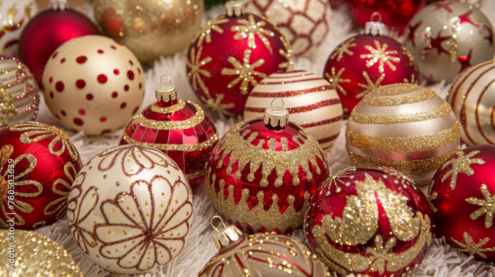 Red and Gold Christmas Ornaments Pile Red and Gold Christmas Ornaments Pile