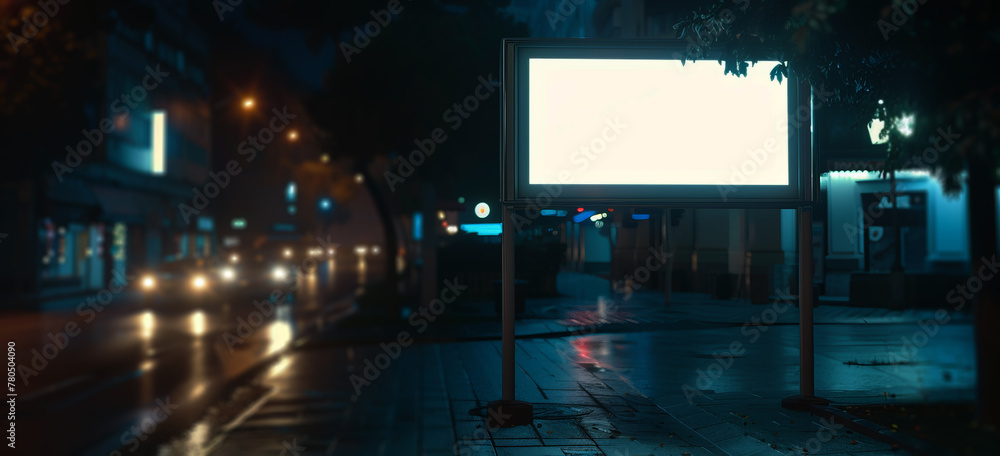 Blank white banner billboard stand at night Blank white banner billboard stand at night