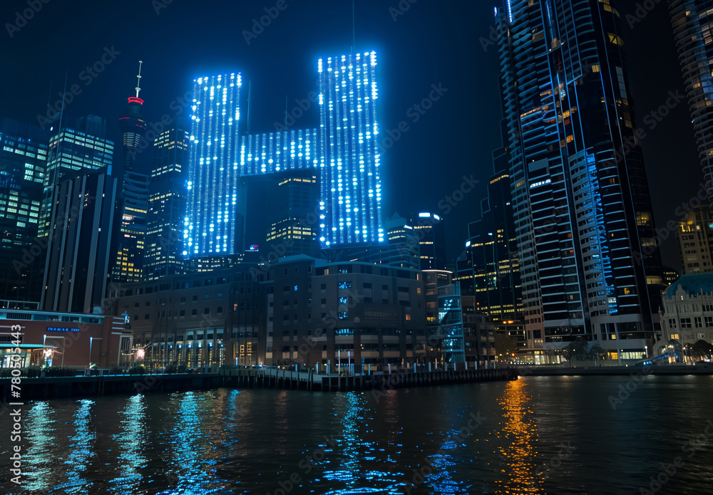 Obraz premium a city skyline and the huge letter H on it.