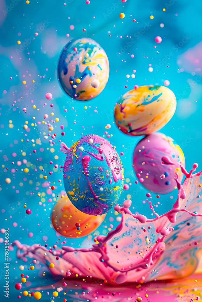 Painting Easter eggs a splash of colors. Selective focus. Painting Easter eggs a splash of colors. Selective focus.
