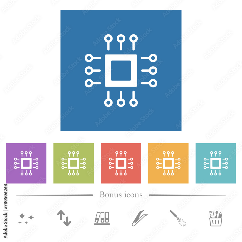 Microchip outline flat white icons in square backgrounds