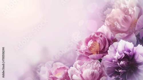 Beautiful Purple Peony Flowers on Background with Copy Space for Text, Floral Botanical Background for Design and Greeting Cards