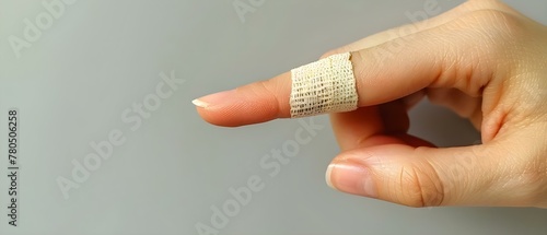 Minimalist View of a Carefully Bandaged Finger. Concept First Aid, Injury, Bandages, Pain Management, Healing