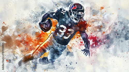 American football player athlete champion game sport draw paint watercolor art.  photo