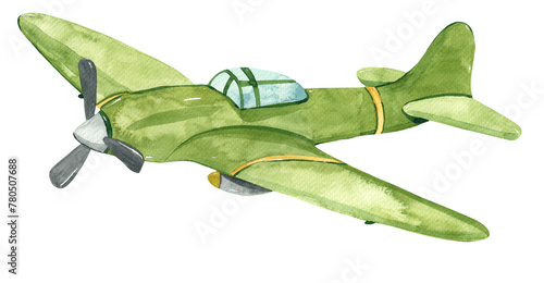 For boys, for invitations, cards Watercolor military green airplane 