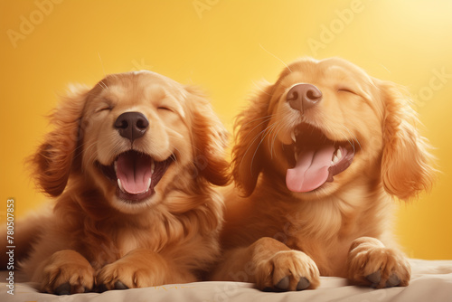 Banner of two smiling dogs with happy expression.