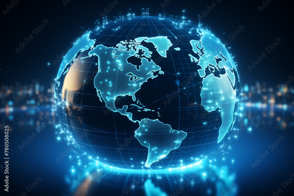 Concept of global network and connectivity on Earth, data transfer and cyber technology Concept of global network and connectivity on Earth, data transfer and cyber technology
