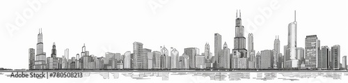 An hand drawn illustration sketch of a cityscape of a futuristic city with skyscrapers and buildings with a black pencil of white canvas, line art for architecture banner website, AI Generated.