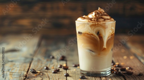 whipped caramel and coffee mousse cream dessert in elegant design 