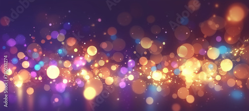 A dazzling display of multicolored bokeh lights glows brightly against a dark background, likely created by intentionally unfocused lights at a nighttime event or decorative illumination. photo