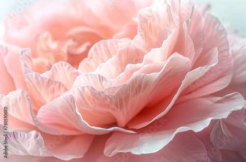 A closeup of the delicate petals and soft pink hues of an English rose, set against a white background for a dreamy effect. The focus is on the intricate details of each petal © RumRaisinStock