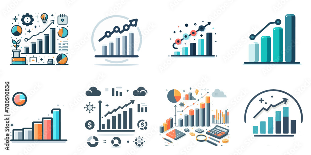 set of icons bar chart for business
