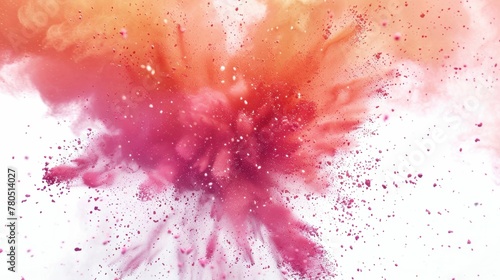 Pink and orange powder exploding in the air on a white background for design projects