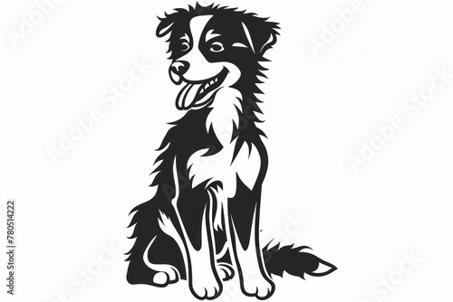 cute cartoon dog in black and white sitting down