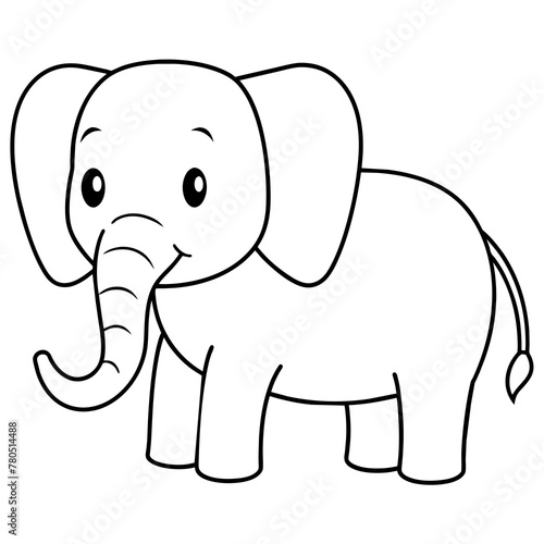 Cute  Baby Elephant Line Art Vector