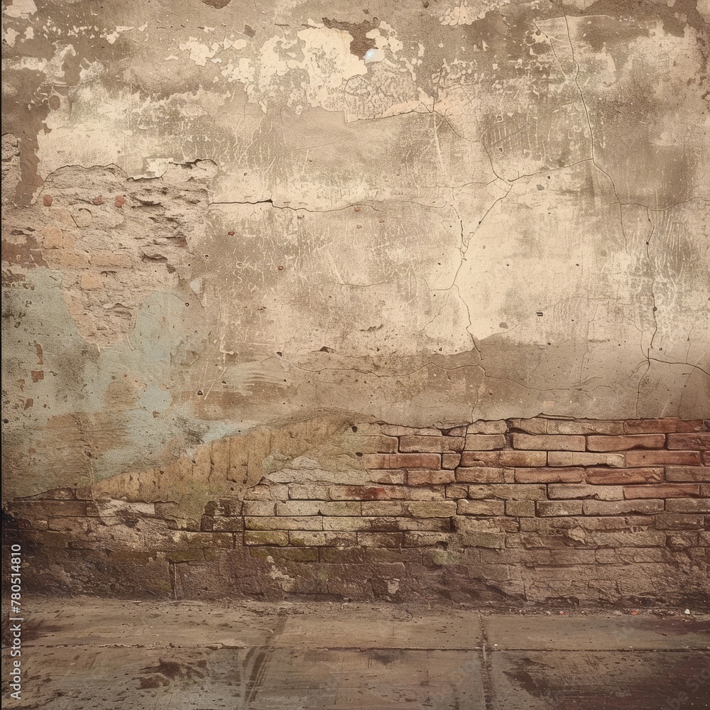 Obraz premium An old brick wall: weathered red bricks, bearing the scars of time, standing steadfast as a testament to history's embrace, each crack and crevice a story untold.