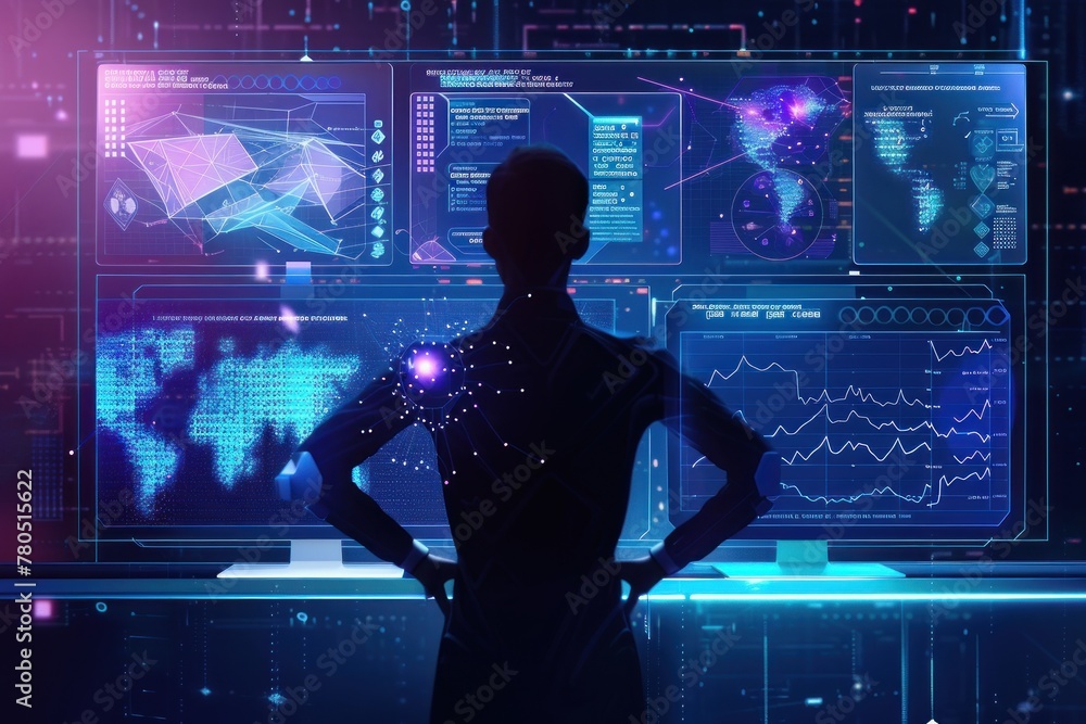 human body in front of a monitor with two monitors human body in front of a monitor with two monitors