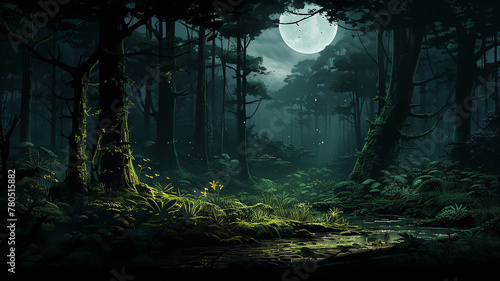 a night dream in a misty fabulous green forest art landscape © kichigin19