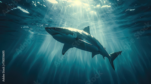 a shark under water , blur background, 