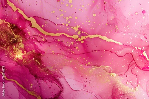 Golden Whispers on Pink Tides: Abstract Alcohol Ink Elegance - Generative AI photo