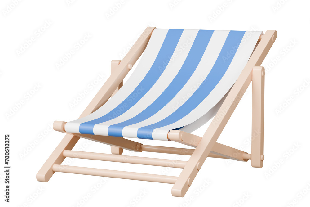 3d Beach chair icon. Summer tropical on a sunny day. Summer vacation concept, Time to travel concept. Minimal 3d Realistic Beach chair icon creative design. 3d rendering illustration.