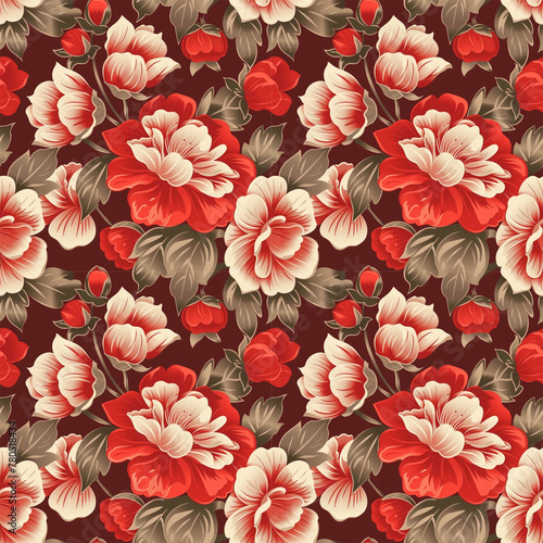 Floral red color, form natural, seamless fabric pattern. © mouse