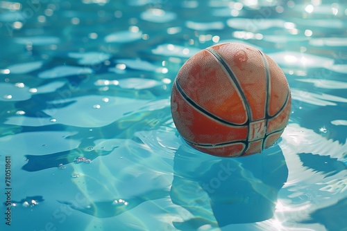 Summer Hoops: Basketball Floating on Pool Water