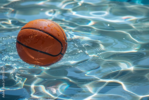 Summer Hoops: Basketball Floating on Pool Water © Bernardo