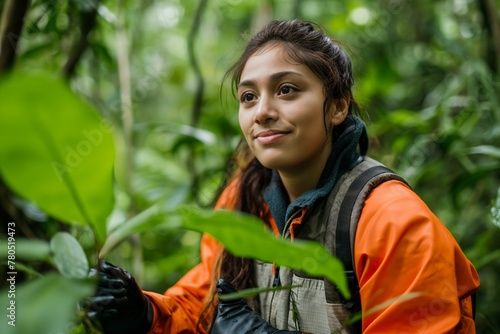 Latinx Environmental Scientist Exploring Lush Green Forest