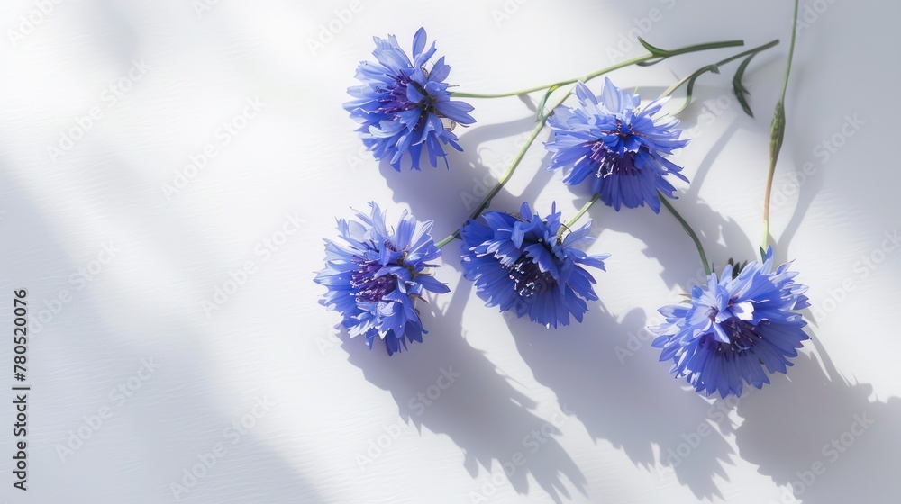 Cornflowers blue flowers on white background. Generative AI