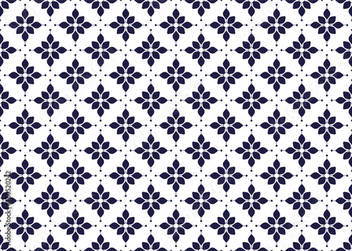 Symbol dark blue floral seamless pattern on a white background