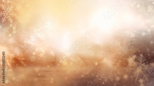 abstract golden festive winter background with snowflakes, blurred copy space