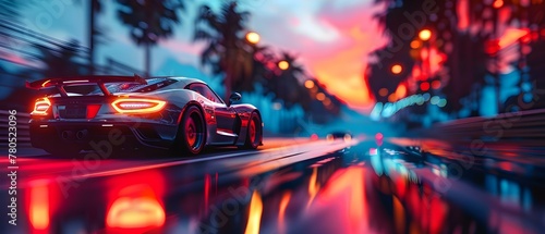 Sleek Racer: Neon Sunset Speed Chase. Concept Sleek Racer, Neon Sunset, Speed Chase