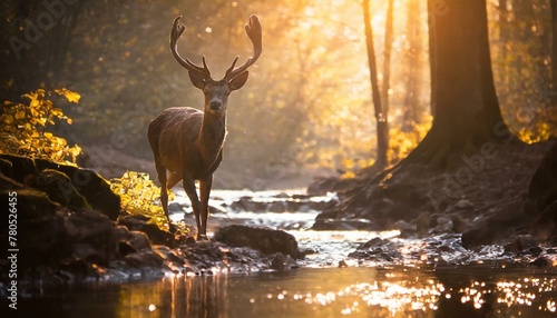 Psalm 42: As The Deer Pants For The Water Brooks. The Deer In The Forest Next To The Water.  photo