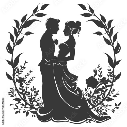 Silhouette elements of the bride and groom for wedding invitations are black only
