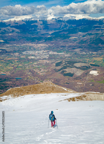 Monte Ocre (Italy) - The suggestive mountain peak in Abruzzo region, Ocre and Cagno summit mount range, with snow and alpinistic way named Canale Malequagliata