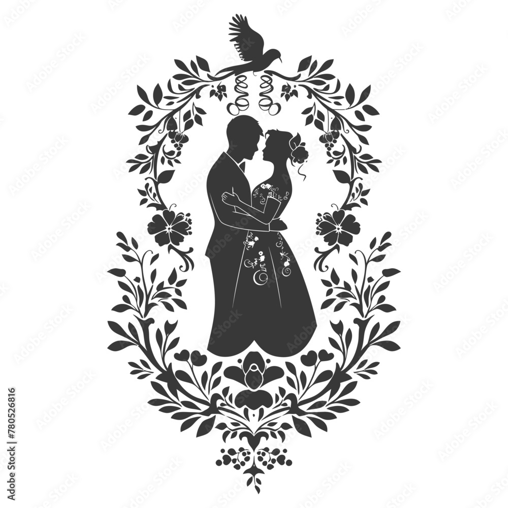 Silhouette elements of the bride and groom for wedding invitations are black only Silhouette elements of the bride and groom for wedding invitations are black only