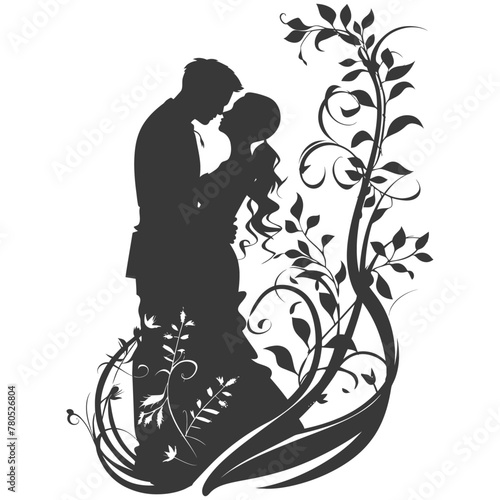 Silhouette elements of the bride and groom for wedding invitations are black only