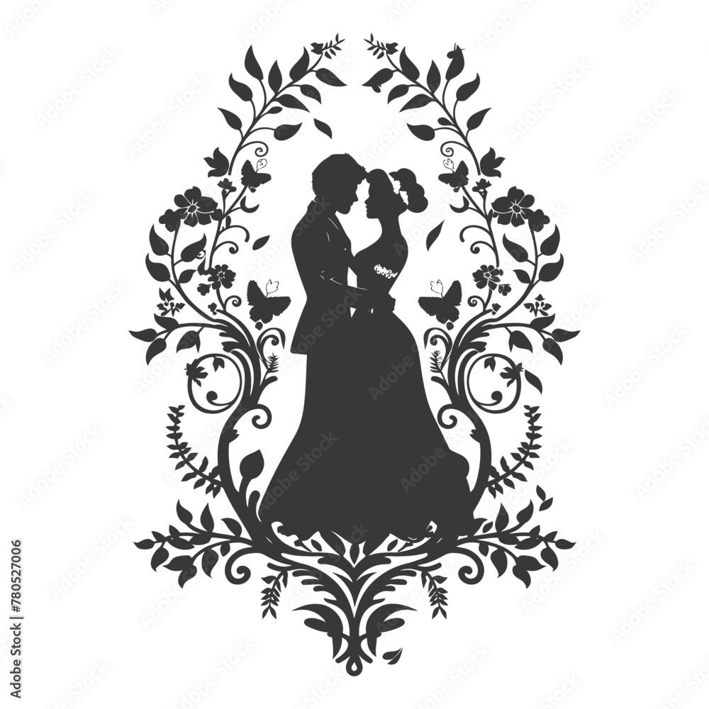 Silhouette elements of the bride and groom for wedding invitations are black only Silhouette elements of the bride and groom for wedding invitations are black only
