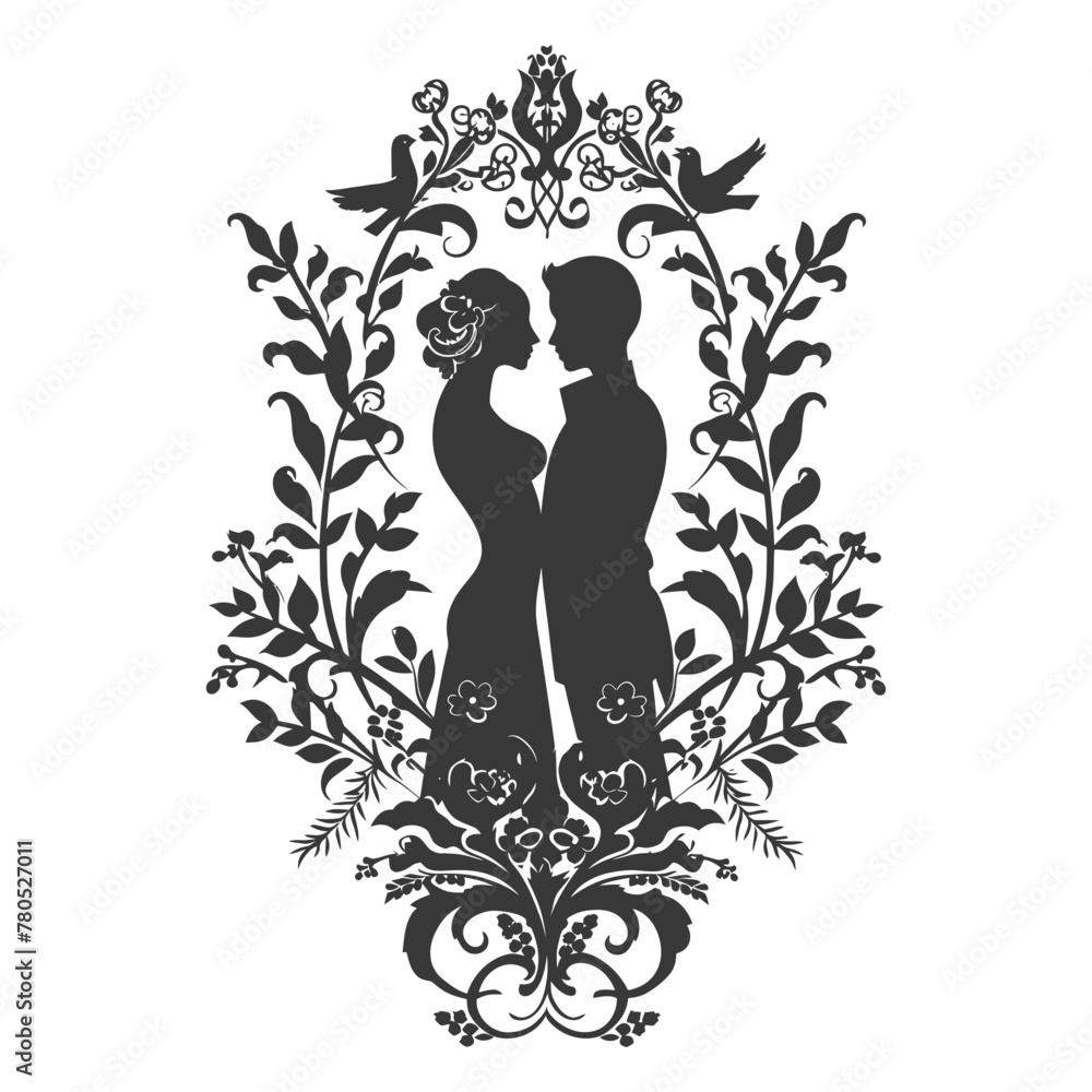 Silhouette elements of the bride and groom for wedding invitations are black only Silhouette elements of the bride and groom for wedding invitations are black only