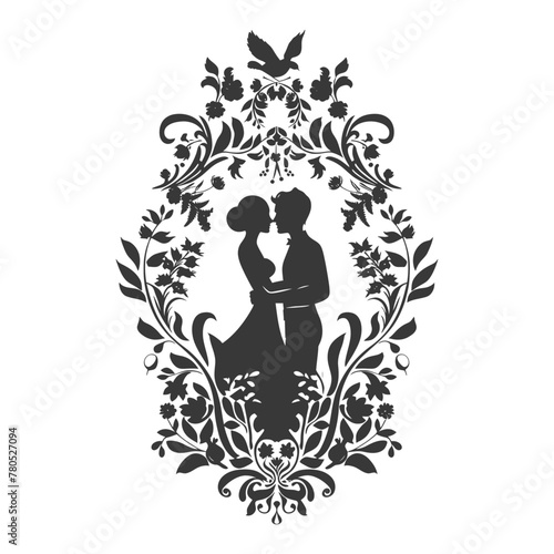 Silhouette elements of the bride and groom for wedding invitations are black only